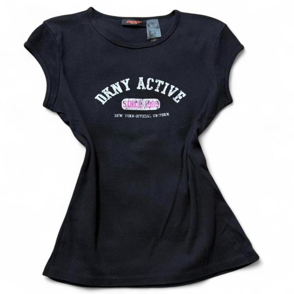 Vintage 90s Black DKNY‎ Active "Official Uniform" Baby Tee, Women's Size S